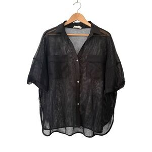 Millibon OVERSIZED MESH SHORT SLEEVE BUTTON DOWN I Size:L